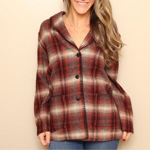Vintage Wool Blend Plaid Button Up Jacket Shacket Coat